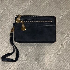 Wallet wristlet blue gray with gold hardware